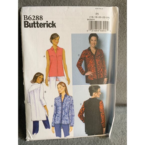 Butterick Misses Top Shirt Sewing Pattern Sz 16-24 B6288 - Uncut - Picture 4 of 4